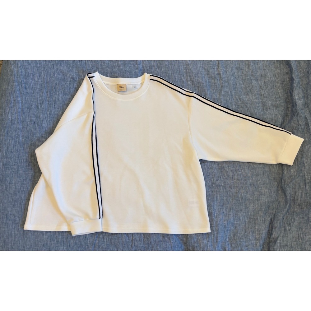 Elie Tahari Woman Soft Modal Rayon White Crewneck Collegiate Stripe Plus Size